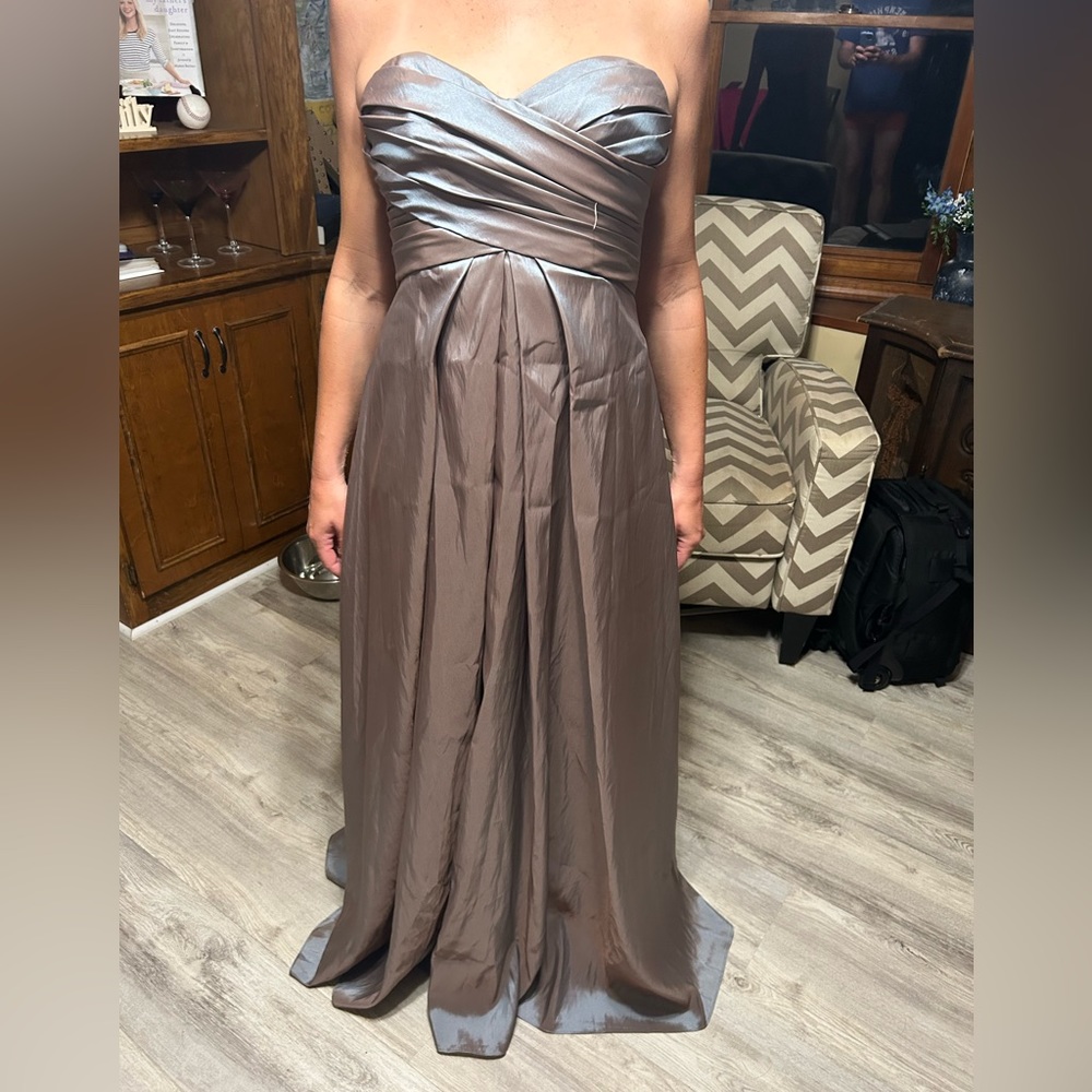 Gorgeous metallic green strapless gown
